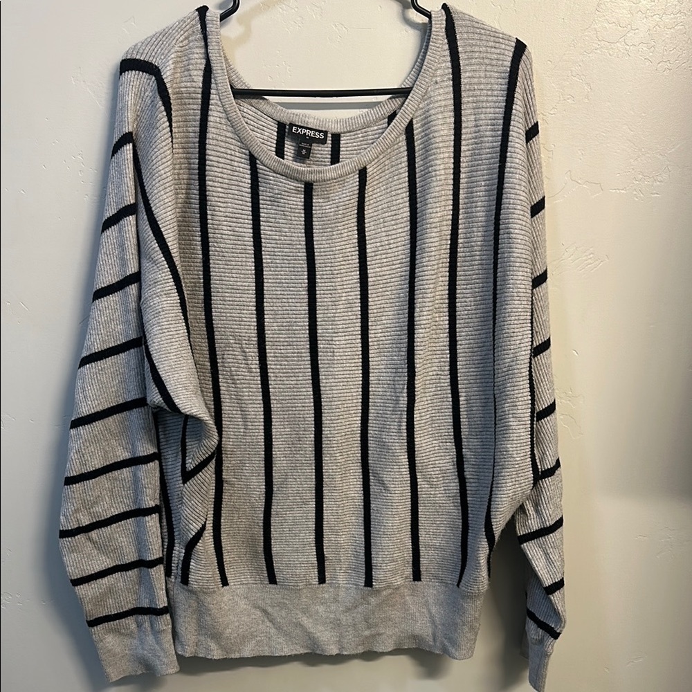 Express Gray and Black Striped Women's Sweater